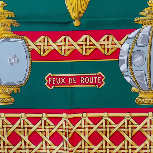 NWT Vintage Hermes Scarf “Feux de Route” in Deep Green - Picture 2 of 9
